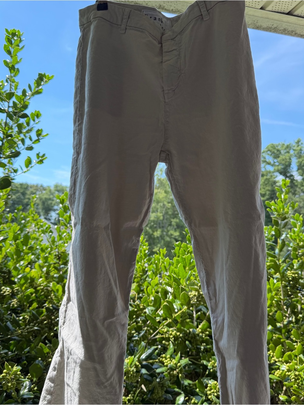 Frank & Eileen Kinsale Linen Cotton Blend Pants Size 12 Beige Tapered Made USA